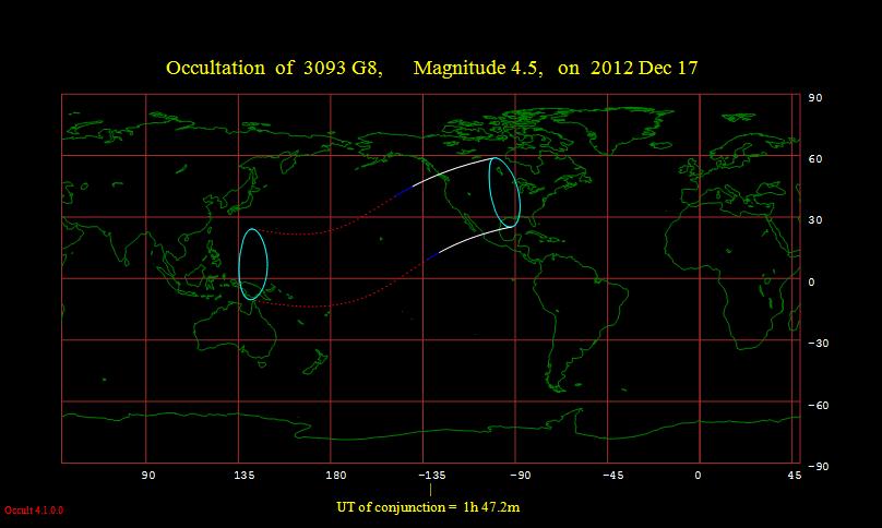 Map of the path of the occultation. Credit: IOTA.