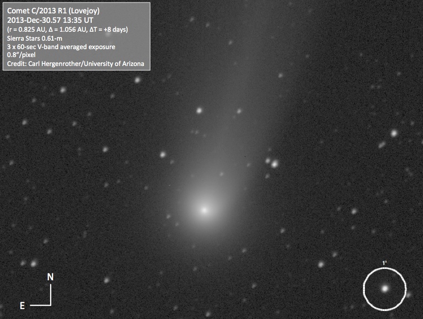 Comet C/2013 R1 (Lovejoy) on 2013 Dec 30.xx with the Sierra Stars 0.61-m. Credit: Carl Hergenrother.