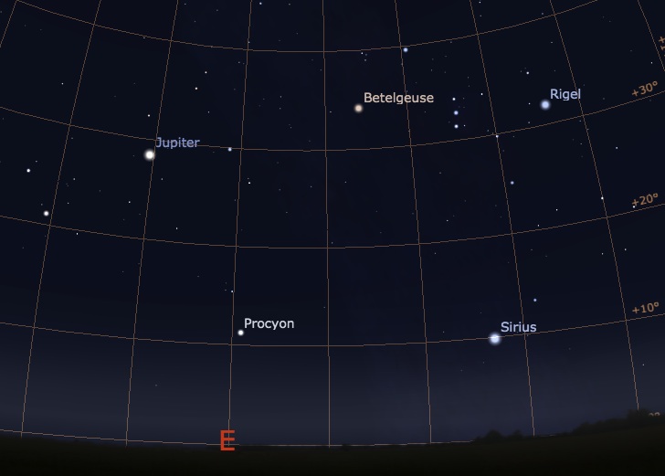 Night sky for northern mid-latitudes around 6:45 pm. Chart created with Stellarium. Credit: Carl Hergenrother.